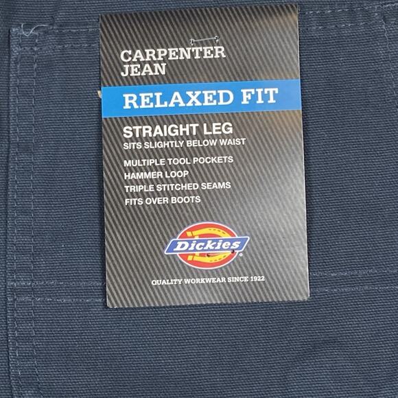 Dickies Jeans Mens 30X32 Dark Blue Relaxed Fit Straight Leg Carpenter Workwear - Picture 2 of 5